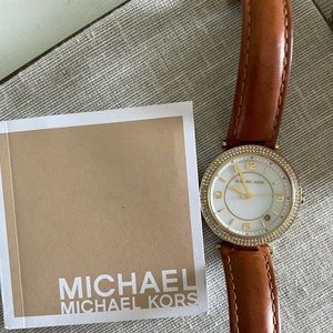 Michael Kors Tan Leather and Diamond Watch